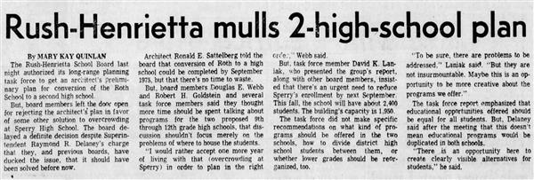 A newspaper article discussing the state of the high school and the need for relief of overcrowding.